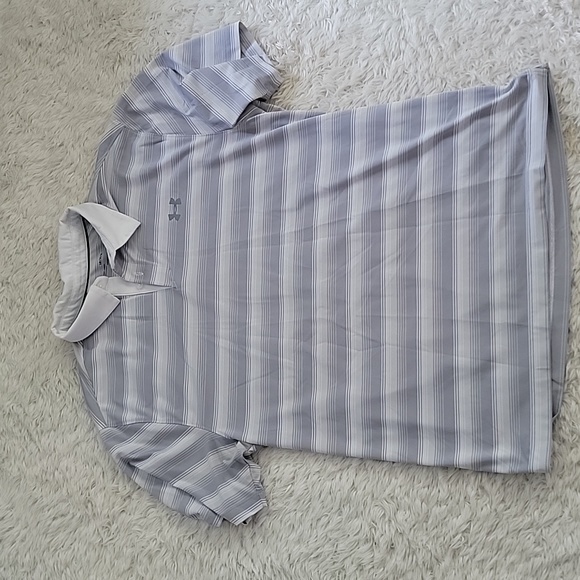 mens grey and white stripes polo under armour large - Picture 1 of 4